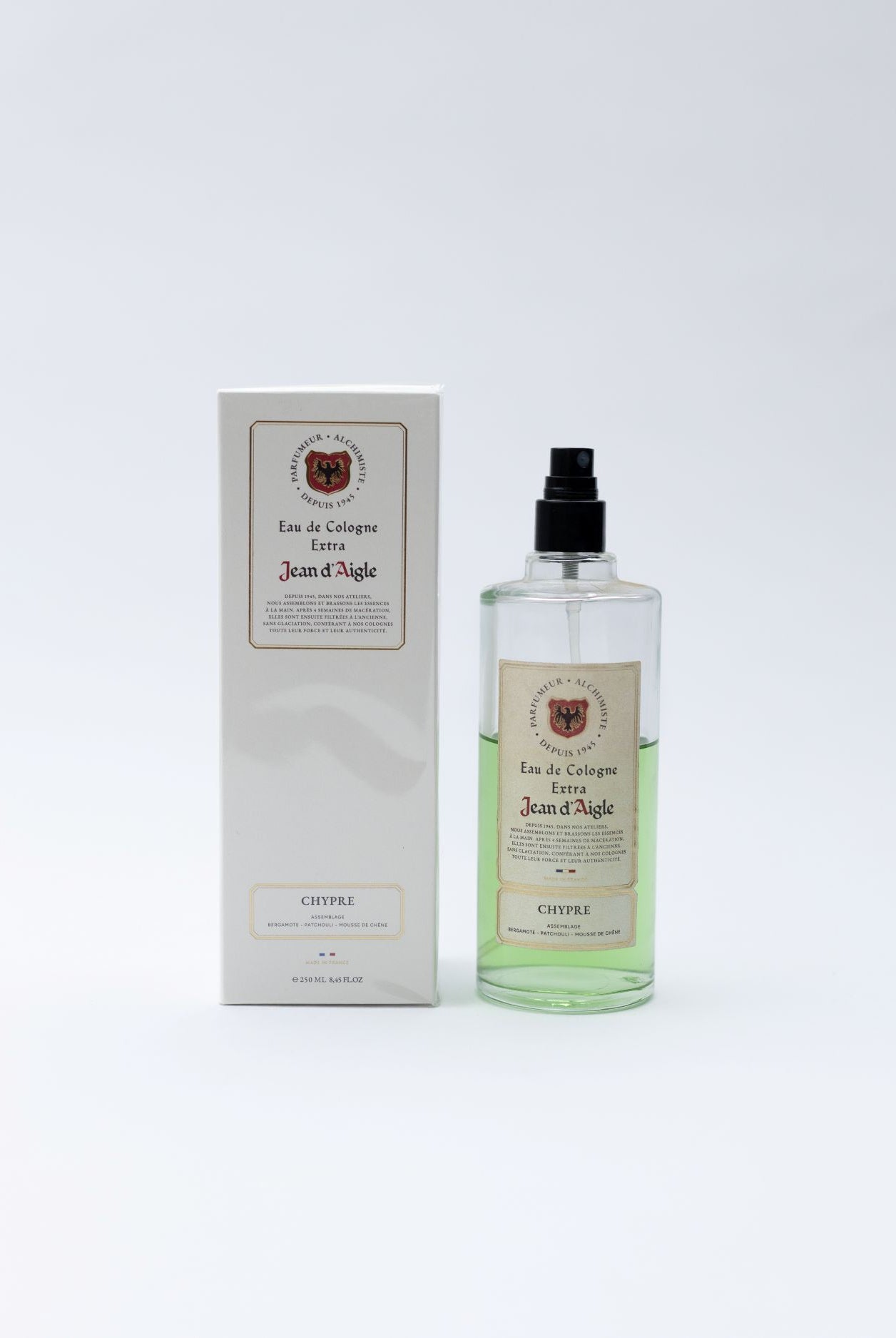 Perfume bottle and packaging with 'Jean d'Angle' branding on a white background
