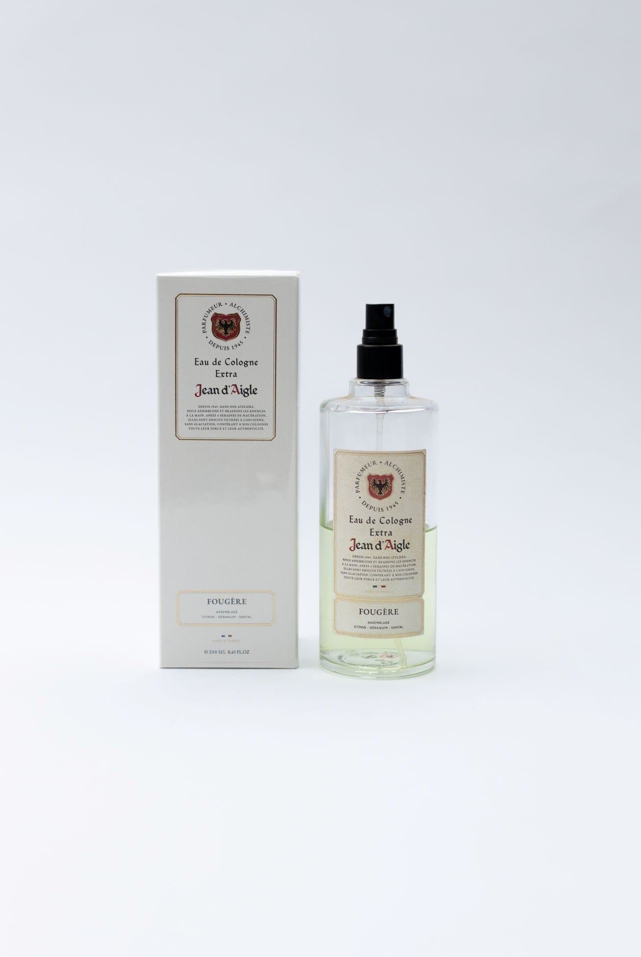 Perfume bottle and packaging on a white background