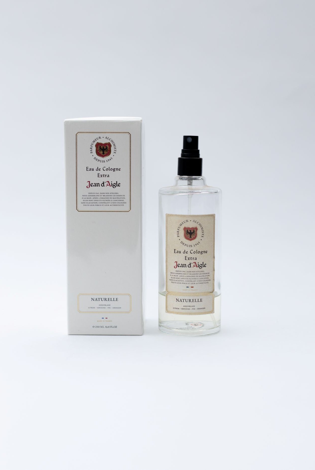 Perfume bottle and packaging on a white background
