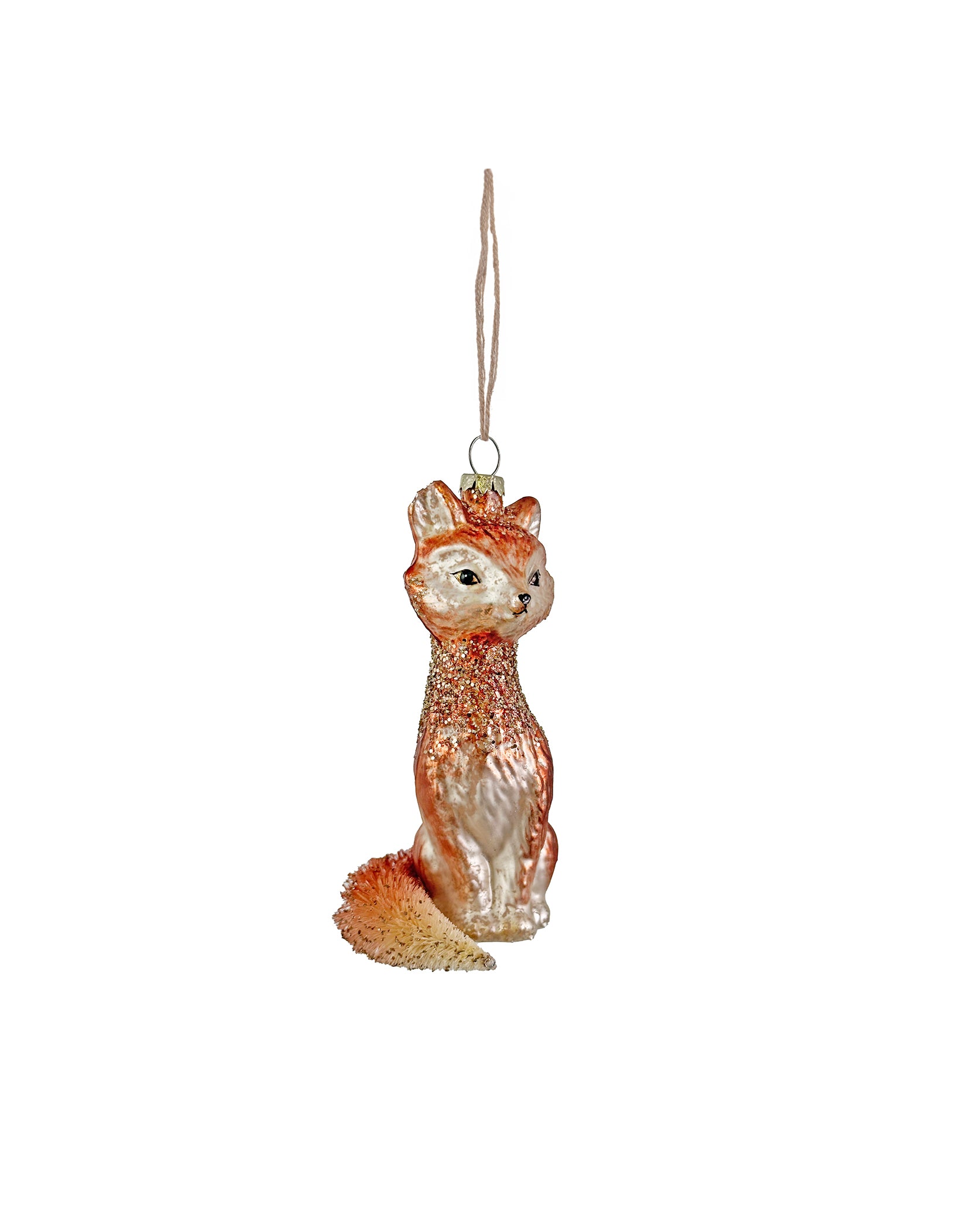Glass Fox Bauble with Glitter Detail Petersham Nurseries