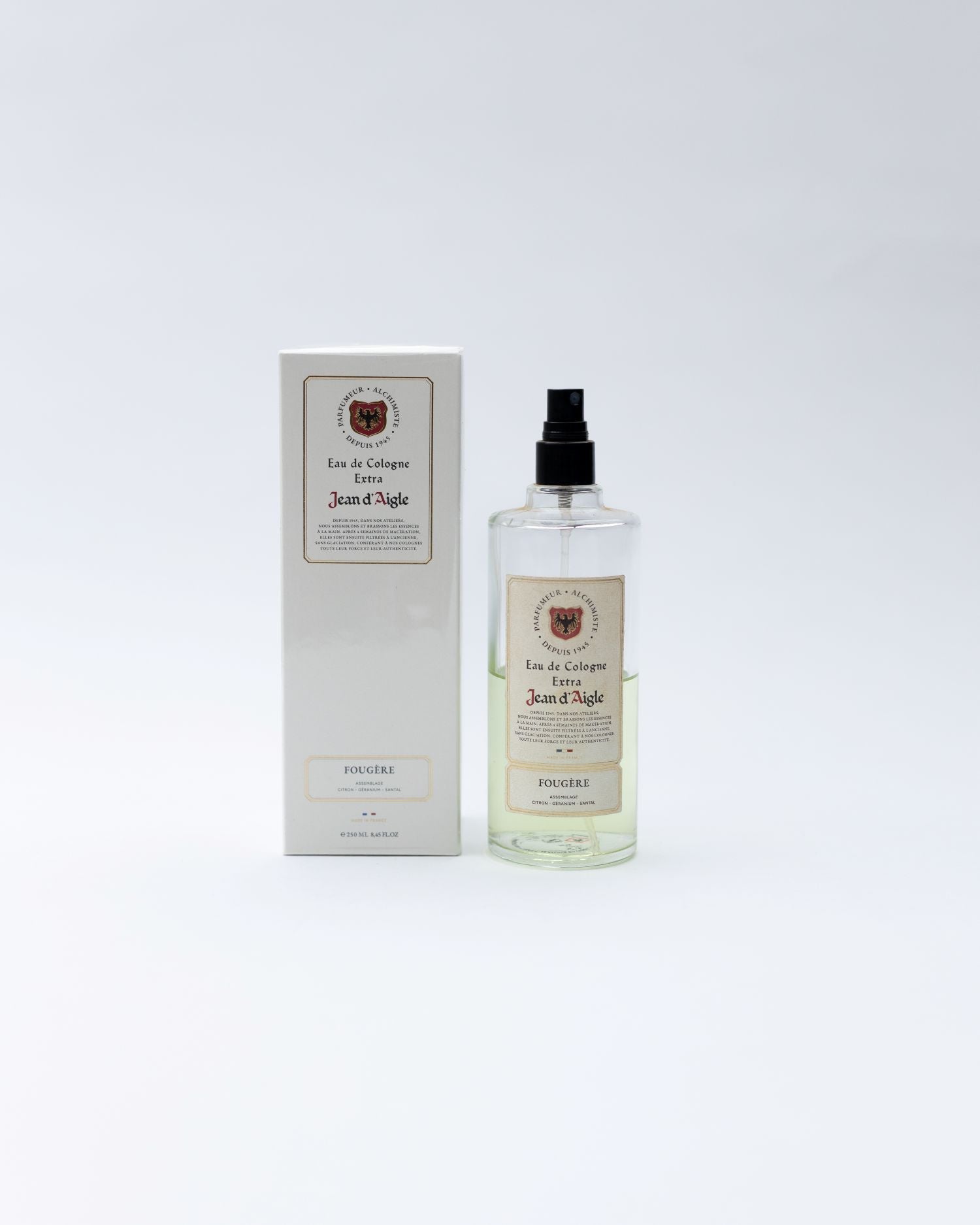 Perfume bottle and packaging on a white background