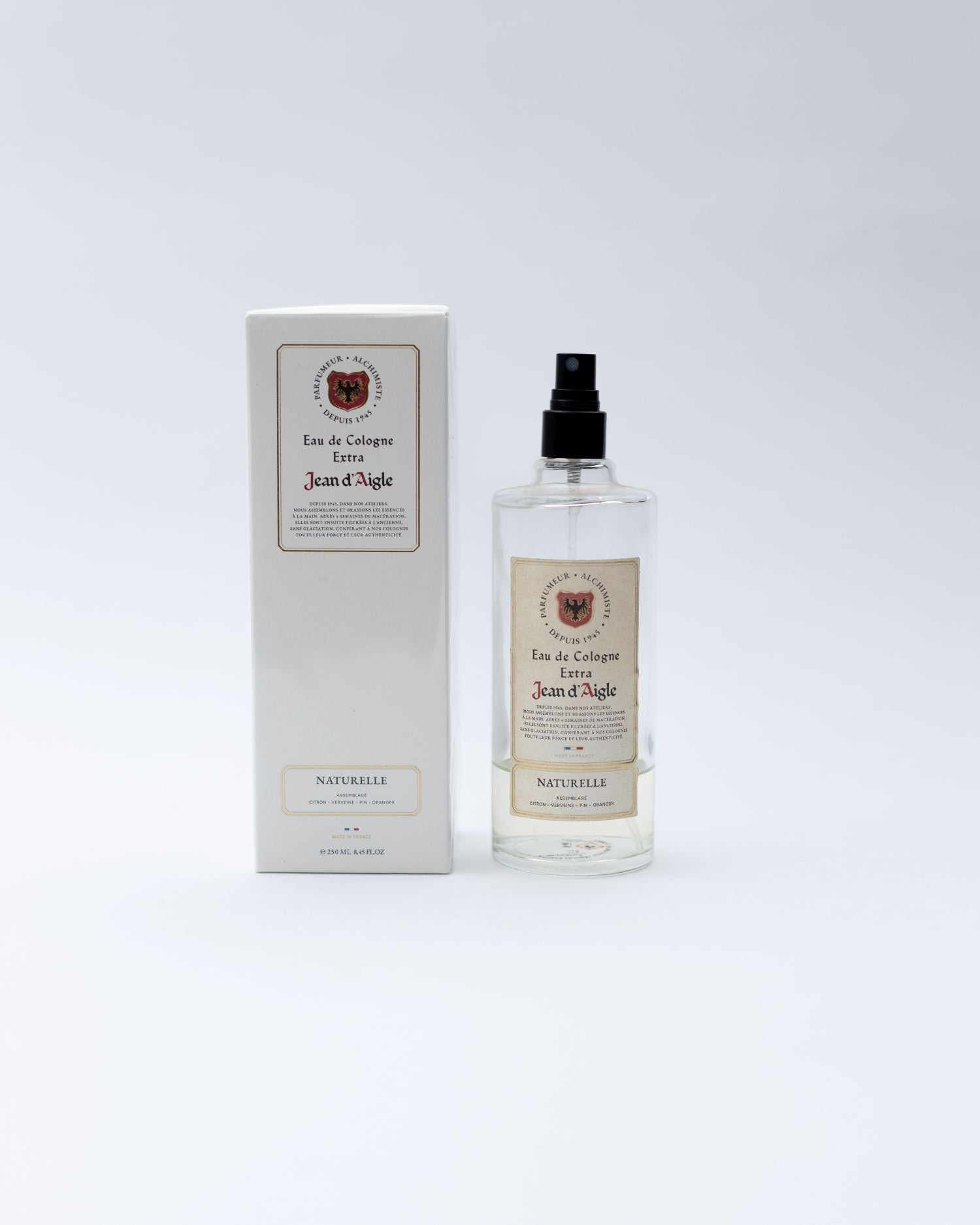 Perfume bottle and packaging on a white background